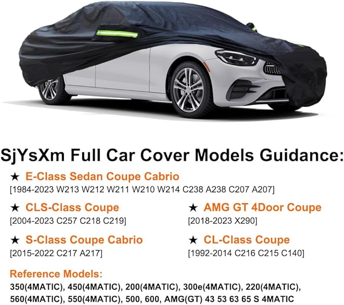 Custom Car Cover Compatible with Mercedes-Benz E-Class 2025-1996 Sedan Coupe Cabriolet E350 E450 E300 E400 E550/AMG E53 E63, Waterproof Cover with Cotton Lining, Outdoor Rain Snow Sun UV Covers