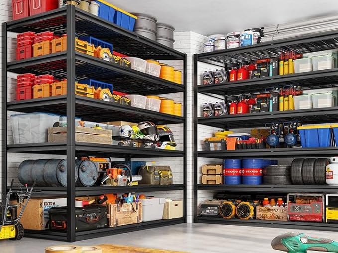 REIBII 3500LBS Garage Shelving, Adjustable Storage Shelves Heavy Duty, 6 Tier Heavy Duty Shelving, Metal Shelving Unit for Warehouse, Basement, Industrial, 55" W x 26" D x 84" H, Black, 2 Pack
