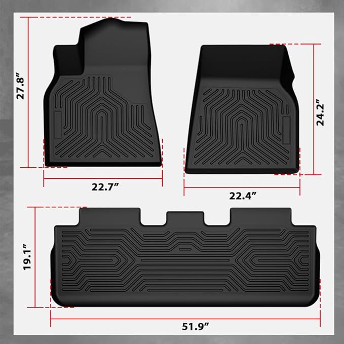 G-Plus Floor Mats for Tesla Model Y 2020 2021 2022 2023 2024(Fit 5-Seat,NOT Fit 7-Seat) TPE Custom Fit All Weather Full Cover Protection Floor Liners 1st & 2nd Row Model Y Car Mats
