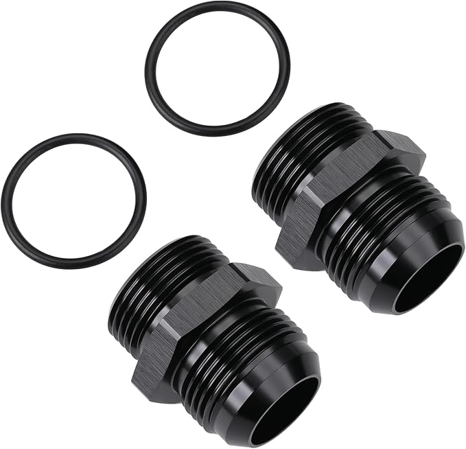 16AN Male Flare to 16AN ORB O-ring Boss Fuel Pump Rail Adapter Fitting Aluminum Black, Pack of 2