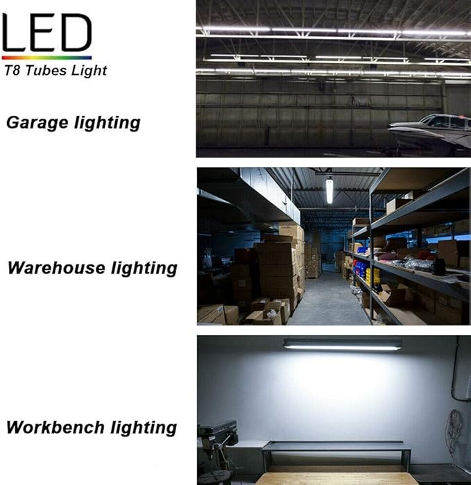4 Pack 4FT LED Shop Light Fixture, 72W 9500LM 5000K, Daylight White, 4 Row V Shape, Clear Cover, Hight Output, Linkable Shop Lights, T8 LED Tube Lights, 4 LED shop lights for garage 4 foot with plug
