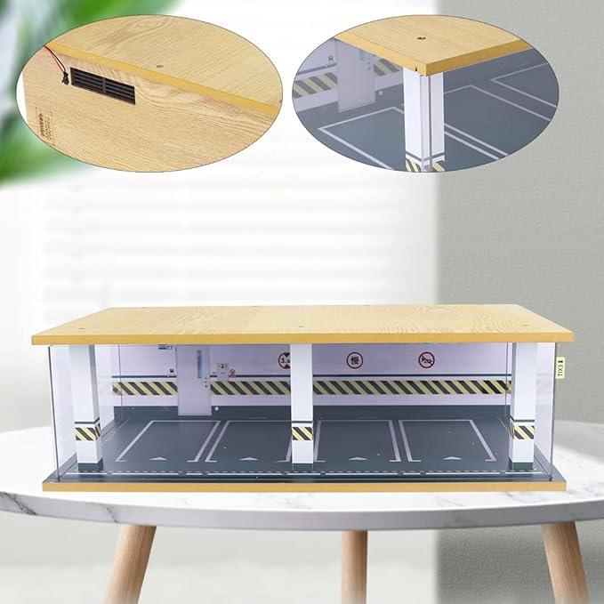 1/24 Parking Garage Model Car Garage Display Case with Clear Acrylic Cover and LED Lighting Toy Car Storage Tabletop Showcase for Boy Kids Home Toy Stores