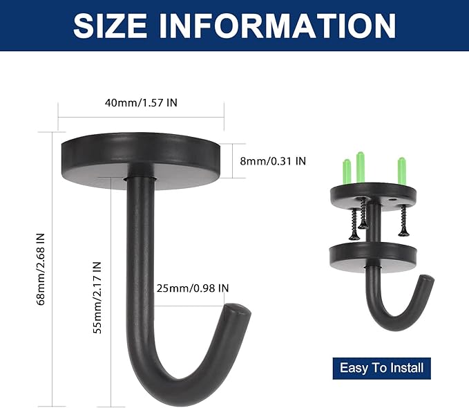 NearMoon Coat Hooks, Wall Hooks for Hanging Hat Hurse Robe, 304 Stainless Steel Heavy Duty Towel Hangers for Bathroom Livingroom Kitchen-Ceiling Hook, 6 Pack (2 Inch, Matte Black)