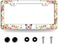 Pink Butterfly License Plate Frame Rose Flowers Floral License Plate Holder Colorful Auto Accessories for Women 6x12 Inch