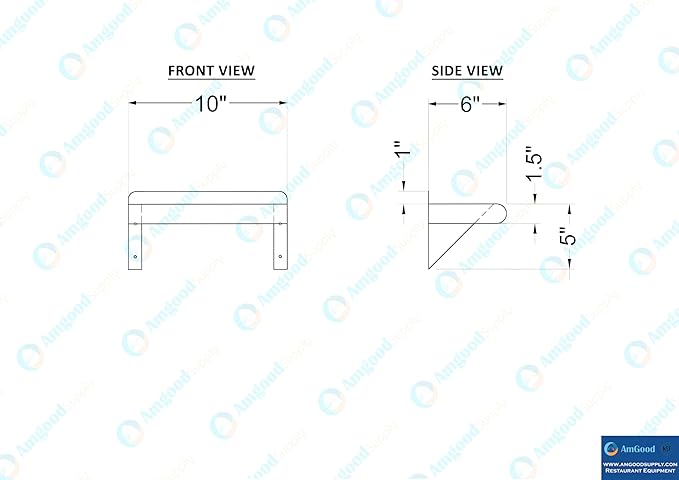 AmGood 6 in. x 10 in. Stainless Steel Wall Mount Shelf. Commercial/Home. Kitchen, Restaurant, Garage, Laundry, Utility Room. NSF