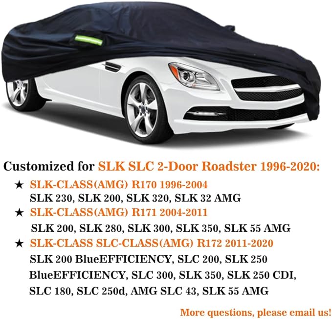 Car Cover Compatible with Mercedes-Benz SLK SLC R171 R172 SLK350 SLK250 SLK300 SLK200 SLK320 1996-2020 SLK SLC Roadster, Waterproof All Weather Cover with Cotton Lining, Rain Sun Snow UV Covers