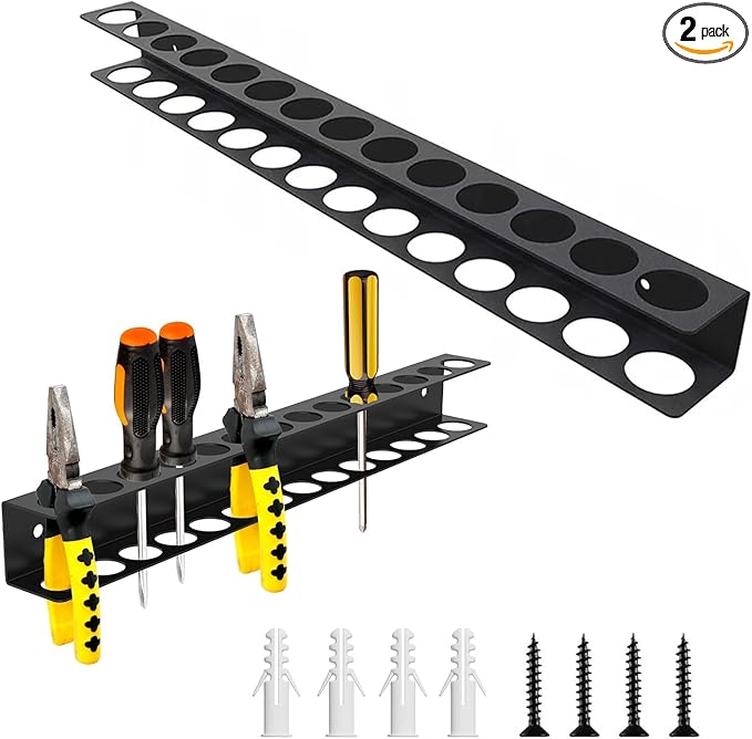 2 Pack Screwdriver Plier Organizer Wall Mount Steel Wall Mount Tool Storage Rack Screwdriver Organizer Hand Tool Hammer Pliers Storage Rack For Garage Workshop Homes Workshops Sheds