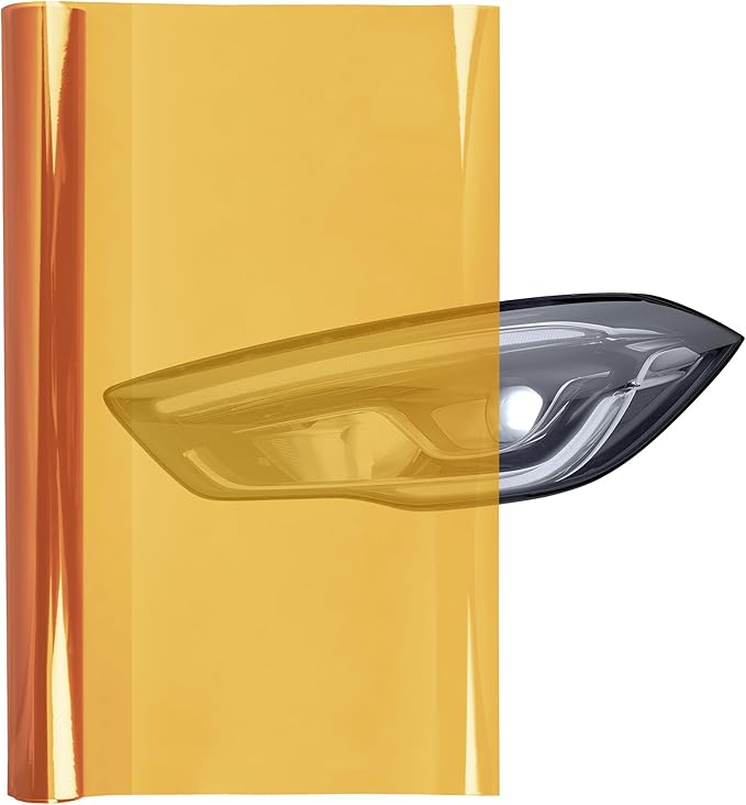 Lypumso 16 x 60 Inches Headlight Taillight Car Tint Vinyl Film, Self Adhesive Fog Lights Sticker Sheet Roll for Car Lights Cover Protection (Orange)