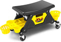 PM PERFORMOTOR Mechanic Stool - 25-1/2" x 13" x 12" (L x H x W), Rolling Work Seat w/Lockable Swivel Wheels and Storage Tool Tray, Yellow,PM-TOL-CRS-YL