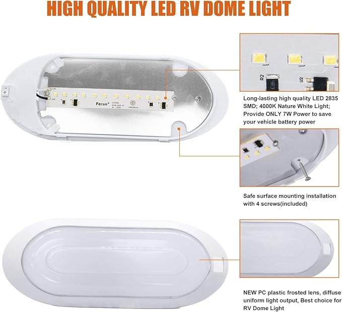 Facon Dual-Tone 12Volts Bright RV LED Interior Light with Switch, 3000K/4000K Smart Lighting Upgrade for RVs, Campers, Boats, cETL Certified