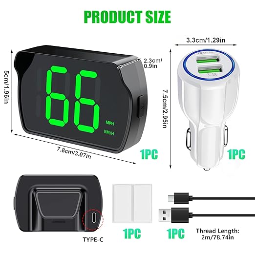 GPS Digital Speedometer for Car MPH, Universal HUD Speed Meter with LED Large Font with USB Cable, Plug and Play for Truck Motor SUV Golf Cart All Vehicles (Contain Car Charger Adapter)