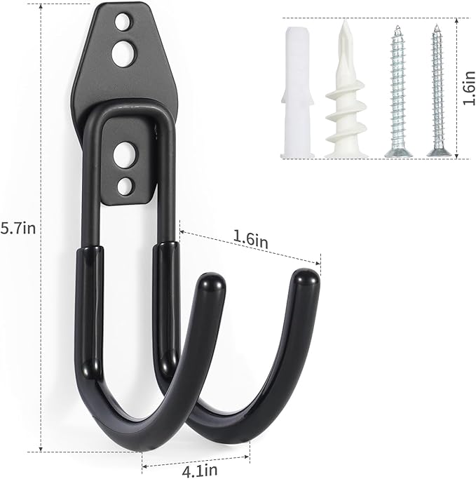 Garage Hanging Hooks Wall Mount, Garage Tool Storage Hooks, Wall Hangers for Hose, Tools, Garden Equipment, Ladder, Bikes, Broom and mop, Balck