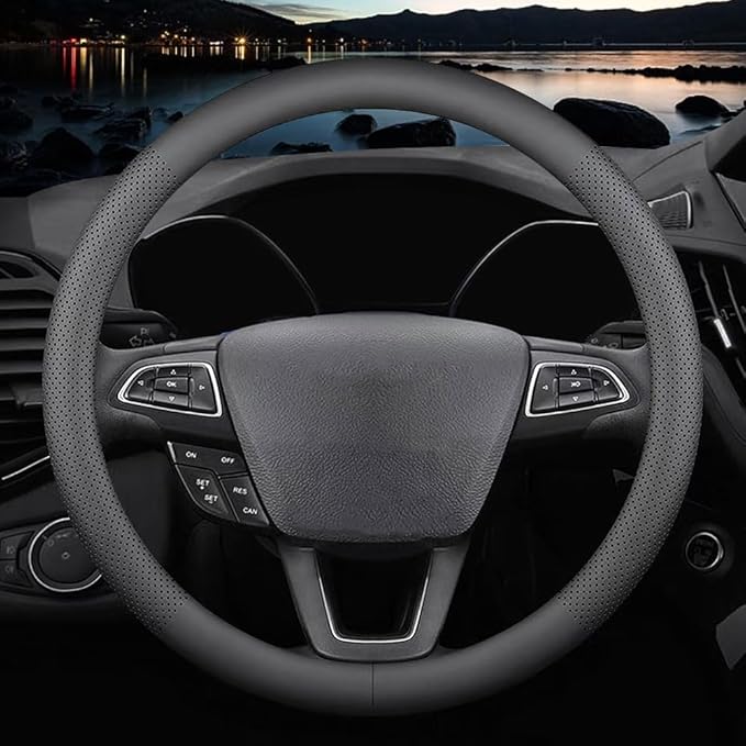 New Nappa Leather car Steering Wheel Cover，for Car Truck SUV 15 inch (Black)