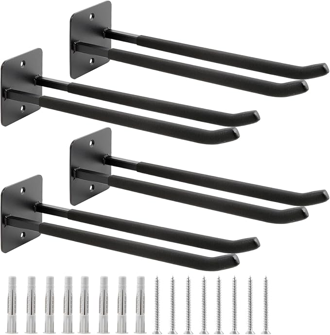 Sinoer Upgraded Heavy Duty Garage Hooks, Utility Steel Garage Hooks, 14 Inch Square Tube Double Garage Wall Mounting Hooks for Chairs, Ladders, Ropes and Strollers, 4 Pieces