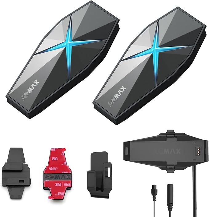 F1 3-Mode Motorcycle Helmet Intercom for 10 Riders, Offline Voice Control Motorcycle Bluetooth Headset with Hi-Fi Speaker, Multitasking,Mesh Helmet Communication Systems, Fast Charging, 2 Pack