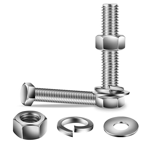 1/4-20 x 3-1/2" Hex Head Screw Bolt, Nuts, Flat & Lock Washers, 10Pcs 18-8 (304) Stainless Steel, Fully Threaded, by SG TZH
