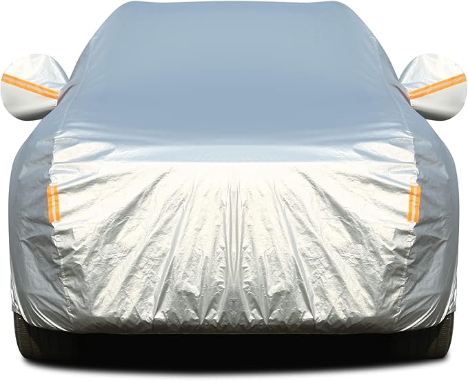 Tecoom Car Cover Waterproof All Weather, Fleece Lining with Zipper Door Lock Car Covers for Automobiles, 3 Layers Full Outdoor Car Cover Wind Snow Hail UV Sun Protection Fit for SUV (191-205 Inch)