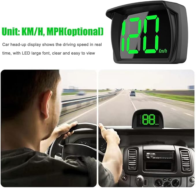 Shkalacar Car HUD Headup Display KM/H MPH GPS Digital Speedometer with LED Large Font Display + Car Charge Adapter for Car Truck SUV Motorcycle