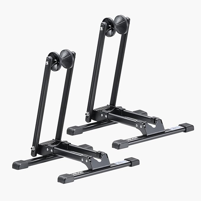 VEVOR Bike Racks 2 Pack, Fits 20 to 29 Inch Mountain & Road Bikes, Alloy Steel Rust-Resistant Bike Floor Stand Rack, Foldable Bicycle Stand for Entryway, Garage, Home Bikes Parking & Storage, Black