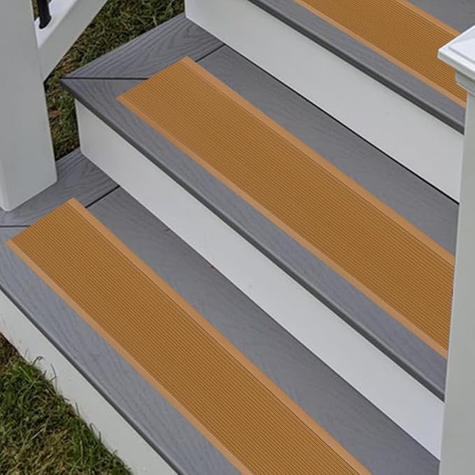Rubber Bond 4x36in Anti Slip Stair Treads (15-Pack) - Waterproof Outdoor/Indoor Heavy Duty Non-Skid Tape for Stairs - Adhesive Rubber Grip Strips for Steps & Ramps - Brown
