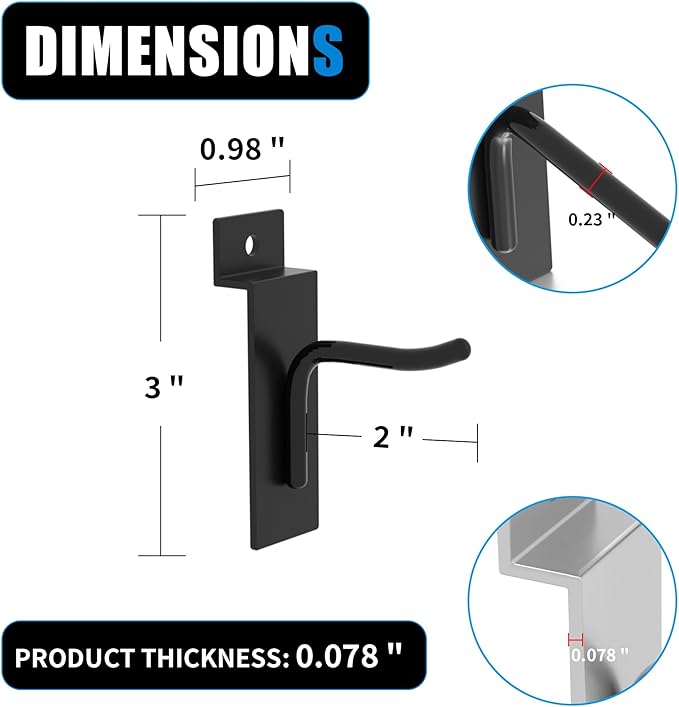 Slatwall Hooks for Wall Storage - 2 Inch, Heavy-Duty Black Metal - 25 Pack for Garage, Retail, & Home Organization