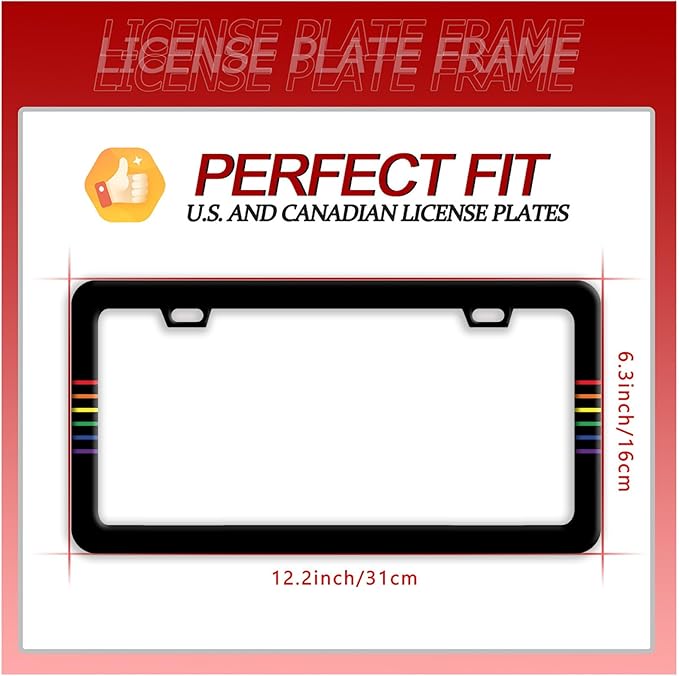 Gay Rainbow Line License Plate Frame Funny LGBT License Plate Frames Stainless Steel Accessories Cars Decor with 2 Holes and Screws Fits Standard Us Ca Vehicles License Plate Holder 12.2 X 6 Inch