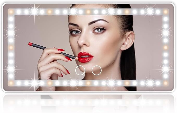 Car Sun Visor Vanity Mirror, with 3 Light Modes & 60 LEDs - Rechargeable Dimmable Clip-on Rear View Sun-Shading Cosmetic Makeup Mirror, Universal for Car SUV(Pure White)