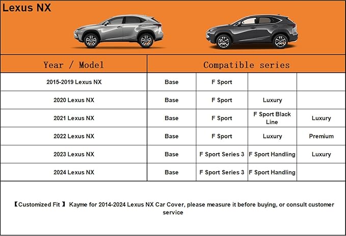Kayme 7 Layers SUV Car Cover Custom Fit Lexus NX 300 350 (2015-2025) Waterproof All Weather for Automobiles, Outdoor Full Cover Rain Sun UV Protection.Black