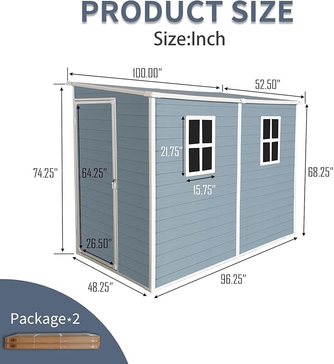 4x8 FT Outdoor Storage Resin Shed with Floor,Waterproof Plastic Garden Bike Shed with Lockable Door, Sloped Roof, Vents & Windows, Easy Assembly Tool Shed for Lawn, Backyard, Patio, Grey