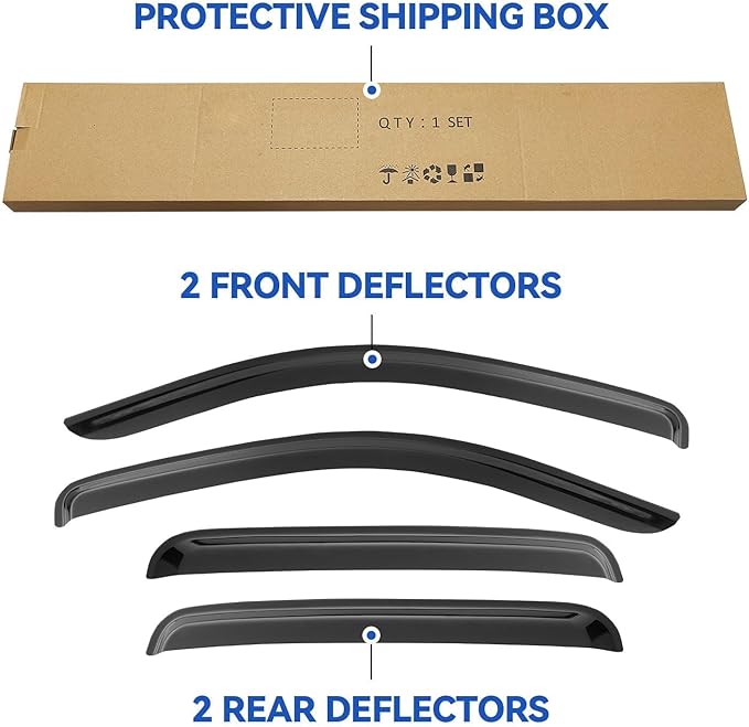 Window Visors Rain Guards for Toyota Tacoma 2005-2023 Double Cab/Full-Size Cab, Out-Channel Window Vent Wind Deflectors Visors Shades for 05-23 Tacoma Crew Cab