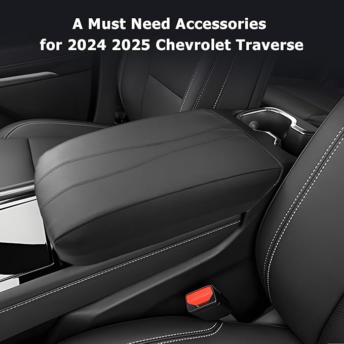 LUWU 2025 2026 Traverse Center Console Cover Compatible with 2024 2025 2026 Chevrolet Traverse Accessories 2025 2026 Traverse LT/RS/Z71/High Country Armrest Console Cover (Thin Black)