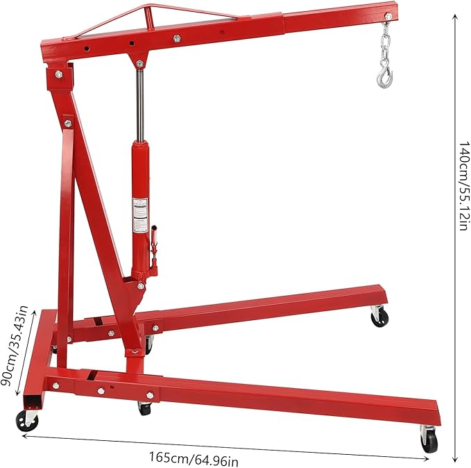 Engine Lift Crane 2 Ton (4000lbs) Engine Hoist Heavy Duty Garage Hydraulic Lift Foldable & Adjustable Height w/ 6 Universal Wheels for Car Fixing, Workshops, Ports, Warehouses, Garage