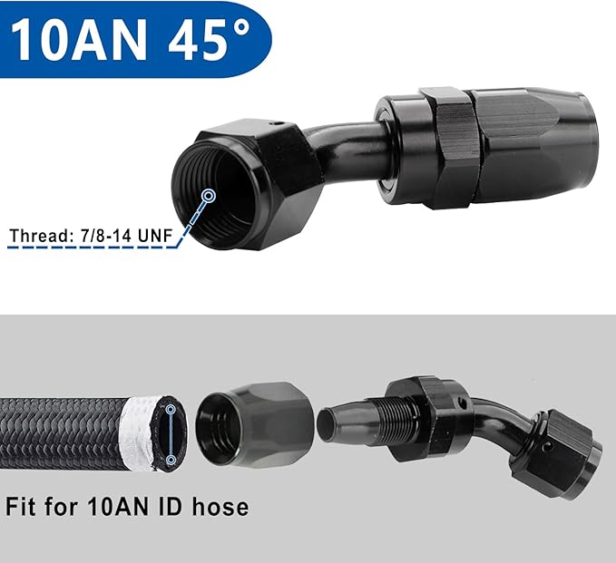 LokoCar 10AN Hose End Fitting 45 Degree Swivel For CPE Braided Hose Black 2Pcs