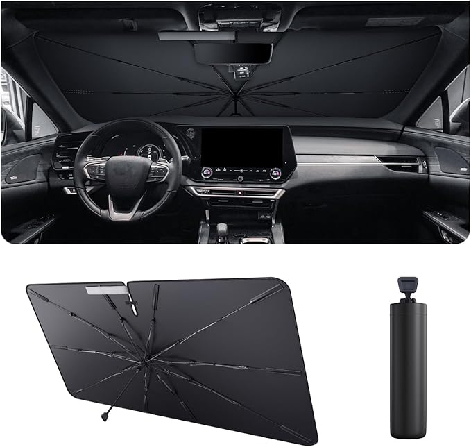 2025 Upgrade Car Windshield Sun Shade Windshield Sunshade Umbrella [Star Fabric] Protect Car from Sun Rays&Heat Damage Keeps Vehicle Cool, Spring Structure Edge Fits Sedans,SUVs,Trucks,Hatchbacks (L1)