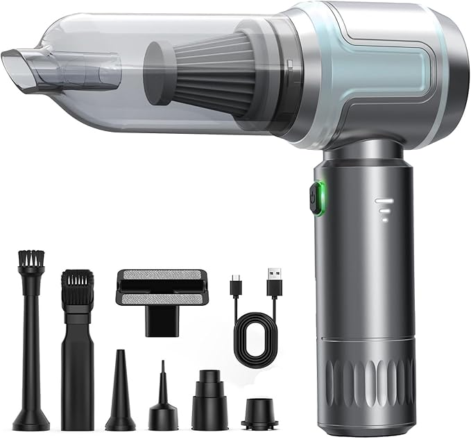 Car Vacuum Cleaner,16000PA High Power Mini Vacuum Cleaner, 7-in-1 Rechargeable Handheld Vacuum, Portable Cordless Compressed Air Duster & Air Blower for Cars, Home, Office, Pet