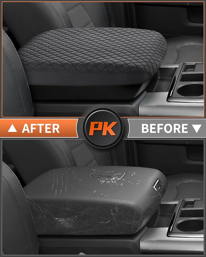Shademax Custom Fit for Center Console Cover 2002-2012 Dodge Ram 1500 2500 3500 Jump Seat Console Accessories Armrest Cover Ram Middle Console Cushion Pad Armerst Seat Box Protector PU Leather Black