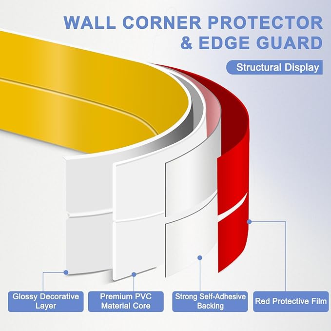 Wall Corner Protector Moulding Trim Peel and Stick Wall Corner Guards Trim Flexible Self Adhesive Edge Protector Moulding, 1.6 in x 20 Ft, Gold