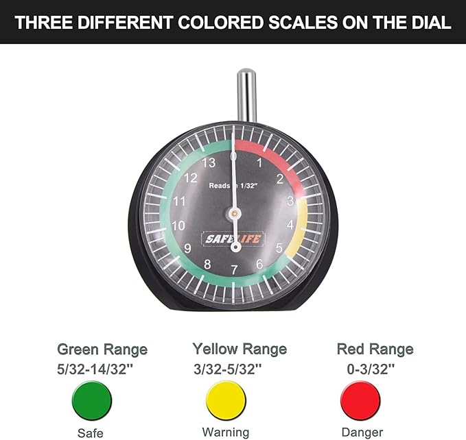 SAFELIFE Tire Tread Depth Gauge, 10 Pack Dial Type Tire Tread Depth Gauge Professional for Motorcycle, Car,Truck and Bus,Easy Reading Tyre Tread Depth Gauge in 32nds