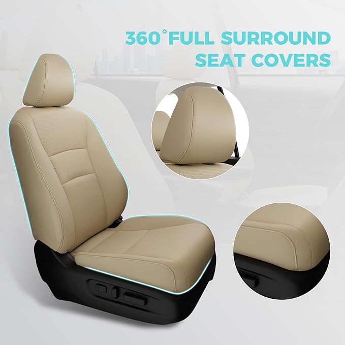 for Honda Pilot Seat Covers, Car Seat Protectors Full Set Custom Fit Pilot Elite,Black Edition 2016 2017 2018 2019 2020 2021 2022-7 Seats, Faux Leather Full Coverage Waterproof, Beige