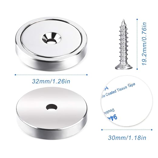 LOVIMAG Neodymium Cup Magnets,110LBS Holding Force Strong Rare Earth Magnets with Heavy Duty Countersunk Hole and Double Sided Adhensive&Stainless Screws for Tool Room,Workplace,Hanging-Pack of 20