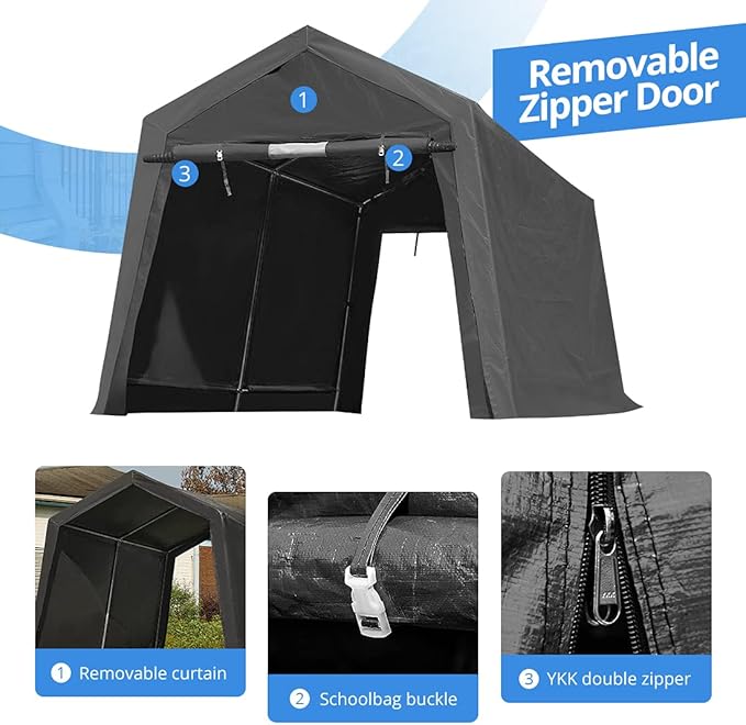 ADVANCE OUTDOOR 10X10 ft Heavy Duty Outdoor Patio Portable Canopy Storage Shelter Shed Carport with 2 Rolled up Zipper Doors & Vents for Snowmobile Garden Tools, Gray
