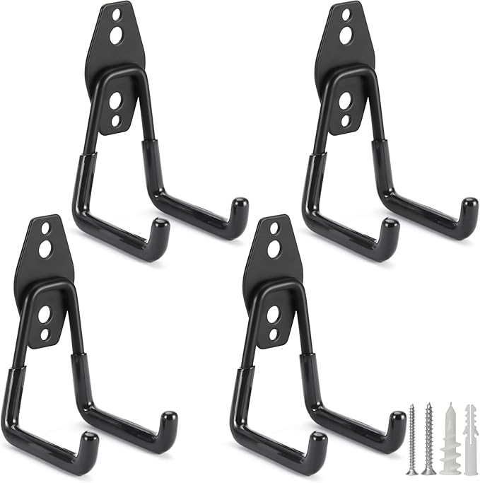 4 Pack Heavy Duty Garage Hooks Storage Organizer Wall Mount Power and Garden Tool Hangers, for Hanging Ladders, Ropes, Hose, Bulk Items