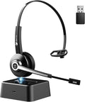 Earbay Trucker Bluetooth Headset, Wireless Headphones with Mic Mute & USB Dongle, Wireless Headset with Microphone Noise Canceling & Charing Base for Work/PC Computer/Phones/Office/Meeting