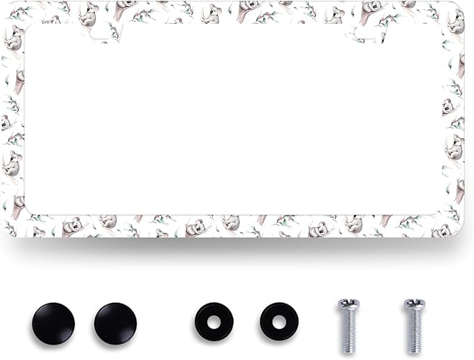 Watercolor Koala License Plate Frame Colorful Animal License Plate Holder Funny License Plate for Car Decoration Stainless Steel Cute Auto Parts with Screws for Men Women 12.3" x 6.3"