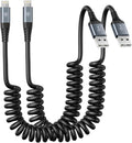 iPhone Charger Cable 6FT for Car, Coiled Lightning Cable [Apple MFi Certified] 2 Pack 6 Feet Lightning Cord Compatible with iPhone14 13/12/11 Pro Max/XS MAX/XR/XS/X/8/7/Plus/6S iPad/iPod - Black