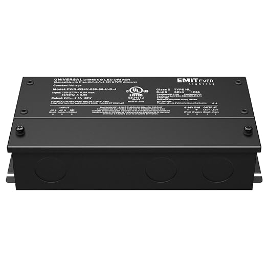 EMITEVER Dimmable Led Driver, 2 Packs 60W AC 110V-277V to DC 24V Transformer, 5-in-1 Dimming: ELV/MLV/TRIAC / 0-10V / 1-10V / 10V PWM/Potentiometer, Waterproof IP67 and UL Listed,Class 2
