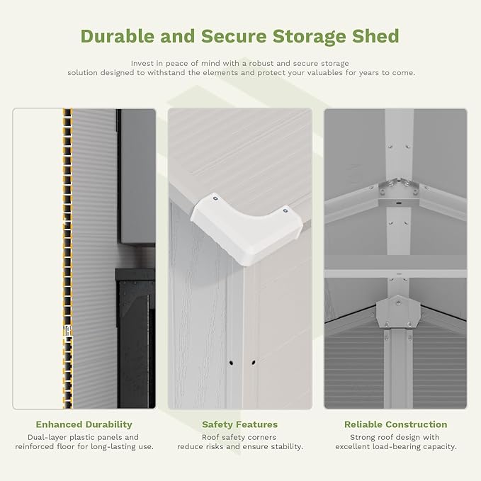 Patiowell 6x6 FT Outdoor Storage Shed with Floor - Resin Tool Shed with Lockable Door & 2 Windows, Easy Assembly for Garden, Backyard, Lawn Equipment, Light Grey