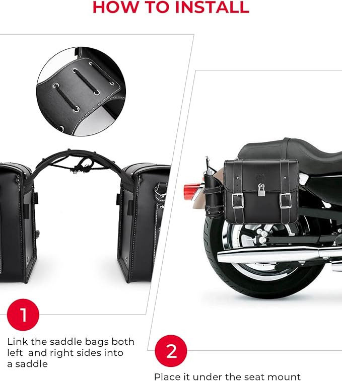 KEMIMOTO Motorcycle Saddlebags Throw Over Saddle bags 20L Faux Leather Side Luggage Bags with cup holder for Sportster Softail Dyna Rebel Shadow Universal Black