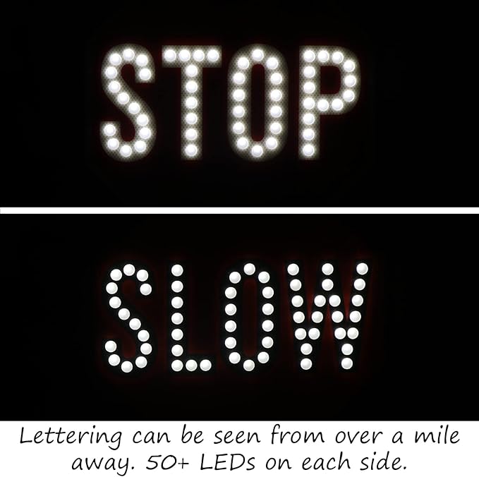 SmartSign 24" LED Stop/Slow Paddle, Rechargeable Battery & Charger, 2-Sided Reflective Hand Held Aluminum Sign with Strap, Steady/Flashing Light Modes, Foam-Padded Grip, 1-Pack