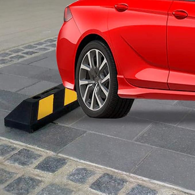 72" Rubber Parking Curbs Block Target with 8 High Reflective Yellow Safety Stripes Wheel Stop for Car Truck RV and Trailer Stop Aid 2 Pack